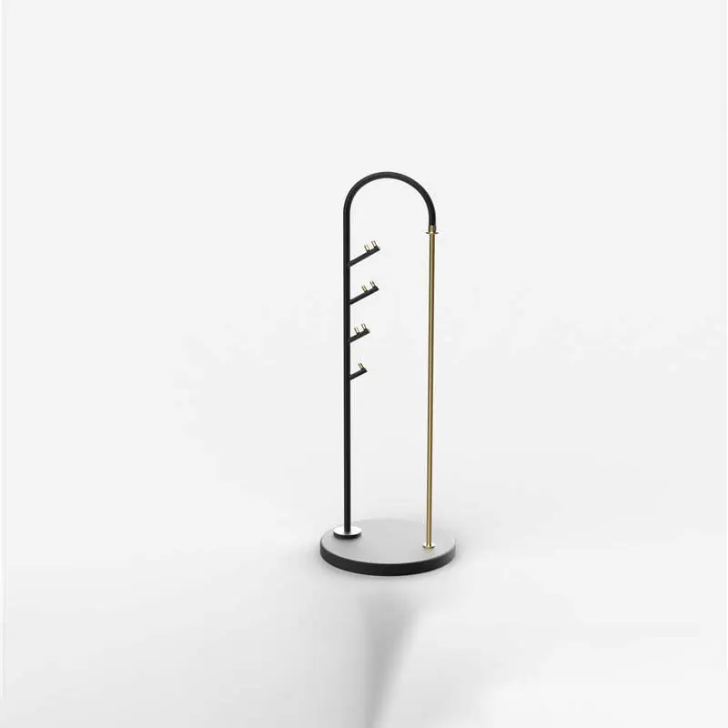 Ives Coat Racks Metal Gold Freestanding, Coat Hanger Stand, Hall Tree Coat Rack for Hanging Hats, Scarves, Bags, Modern Coat Rack with Double Shelves, Corner Coat Rack, 9 Hooks, Gold Featured Image